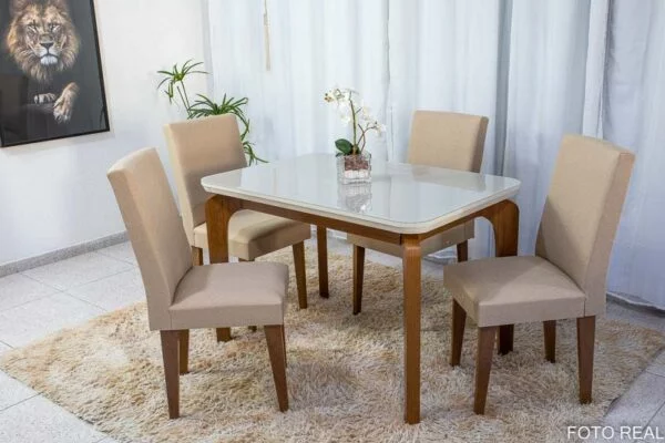 Mesa de Jantar Londrina com 6 Cadeiras Imbuia Off White Rufato